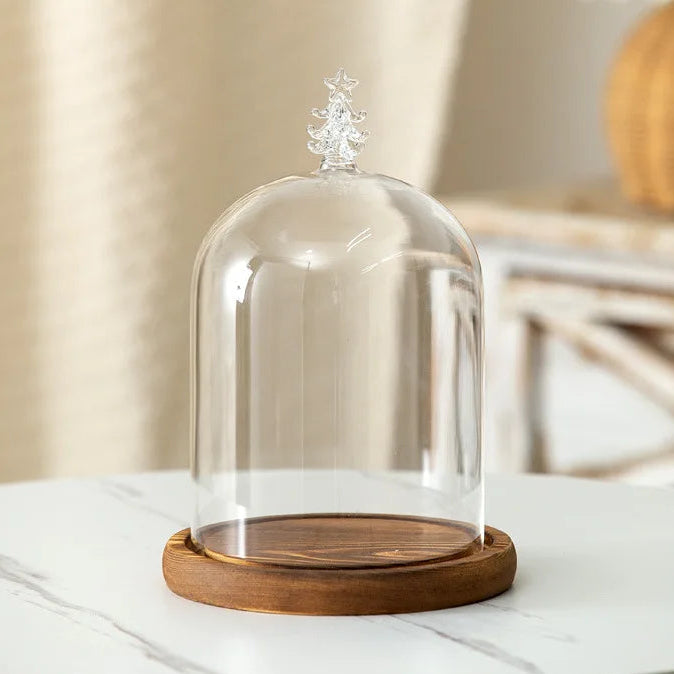 Cloche en verre avec base en bois