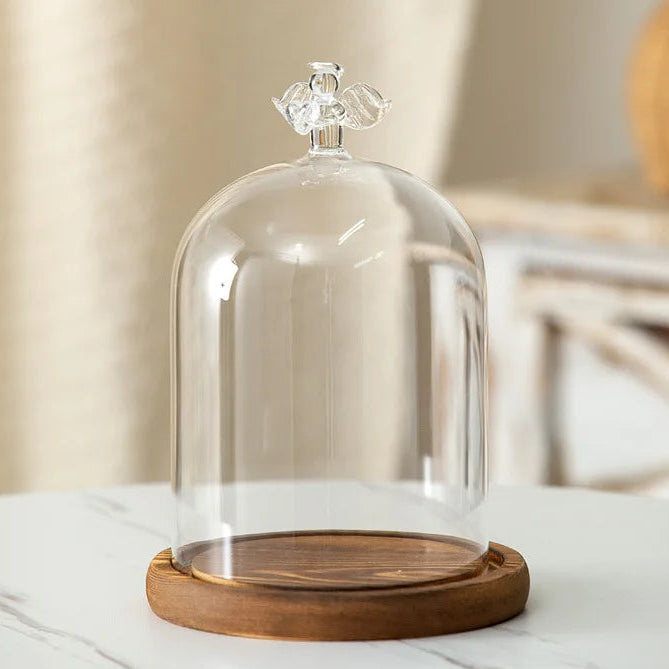 Cloche en verre avec base en bois