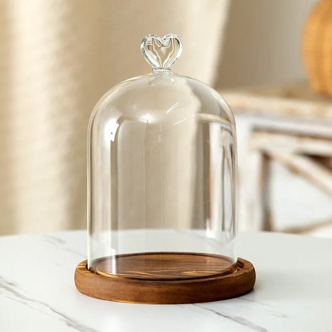 Cloche en verre avec base en bois