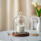 Cloche en verre avec base en bois