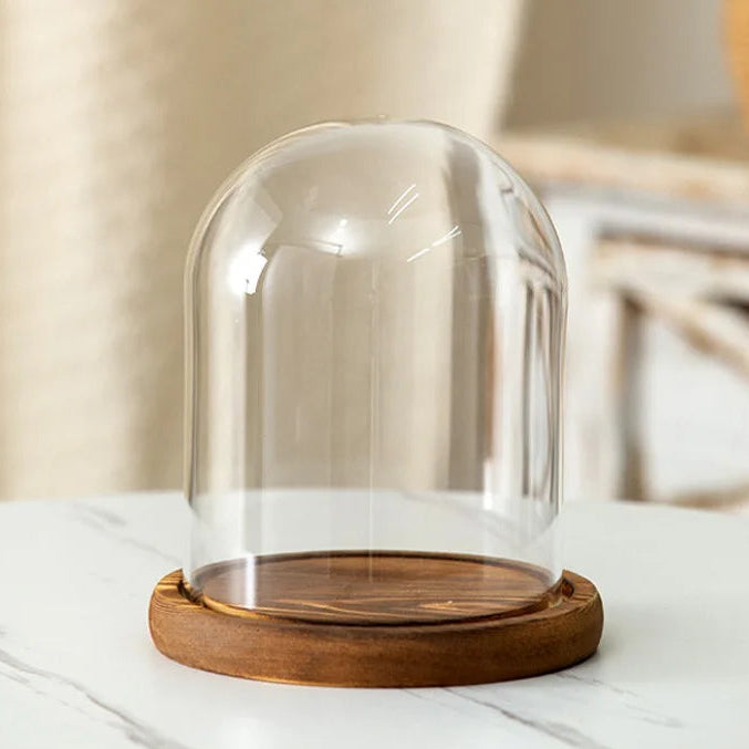 Cloche en verre avec base en bois