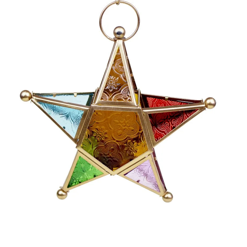 Lanterne étoile en verre coloré