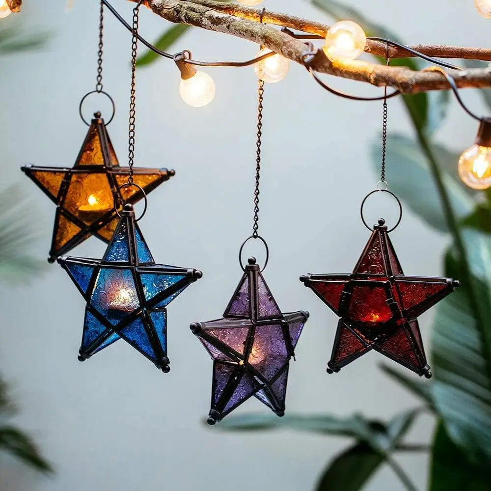 Lanterne étoile colorée en verre
