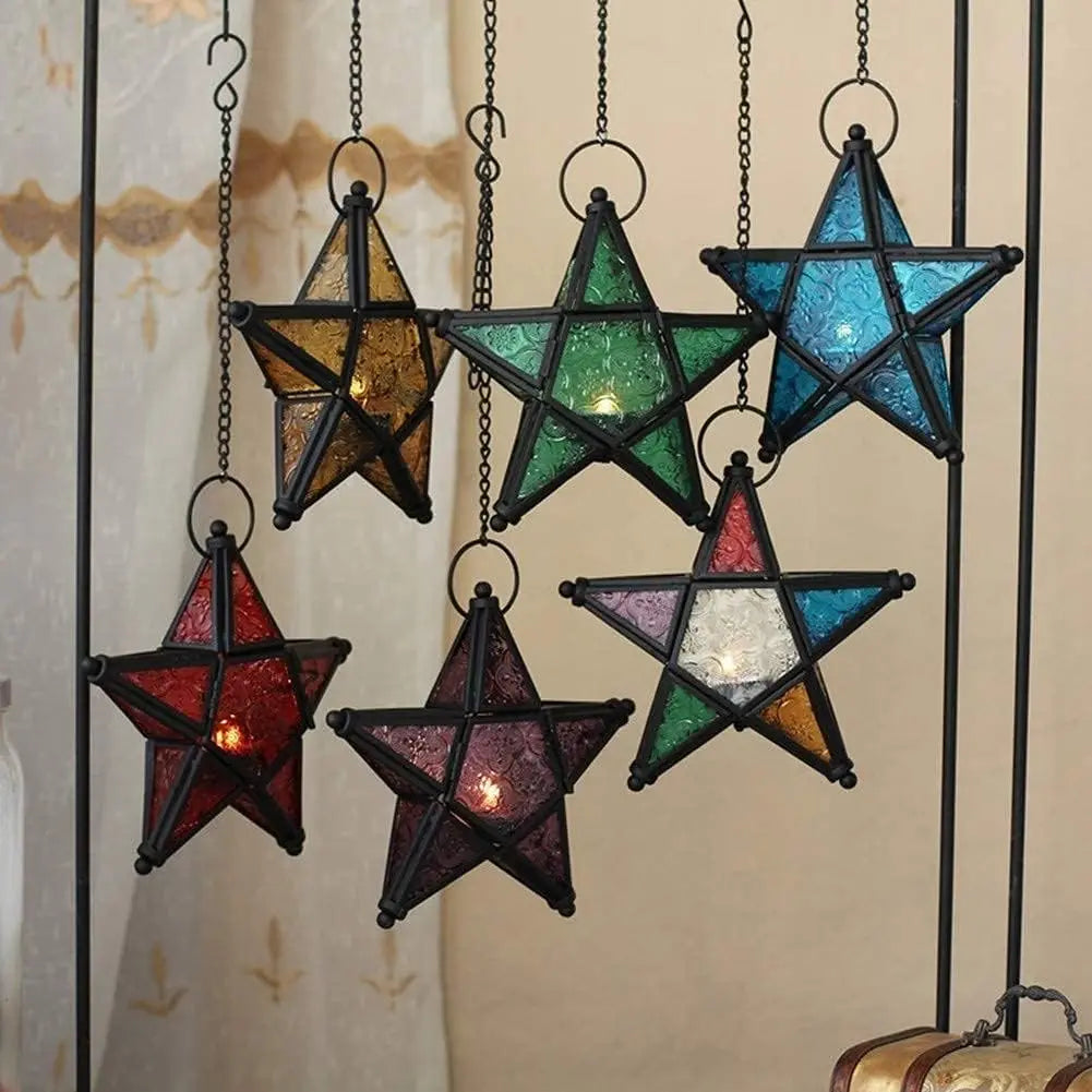 Lanterne étoile colorée en verre