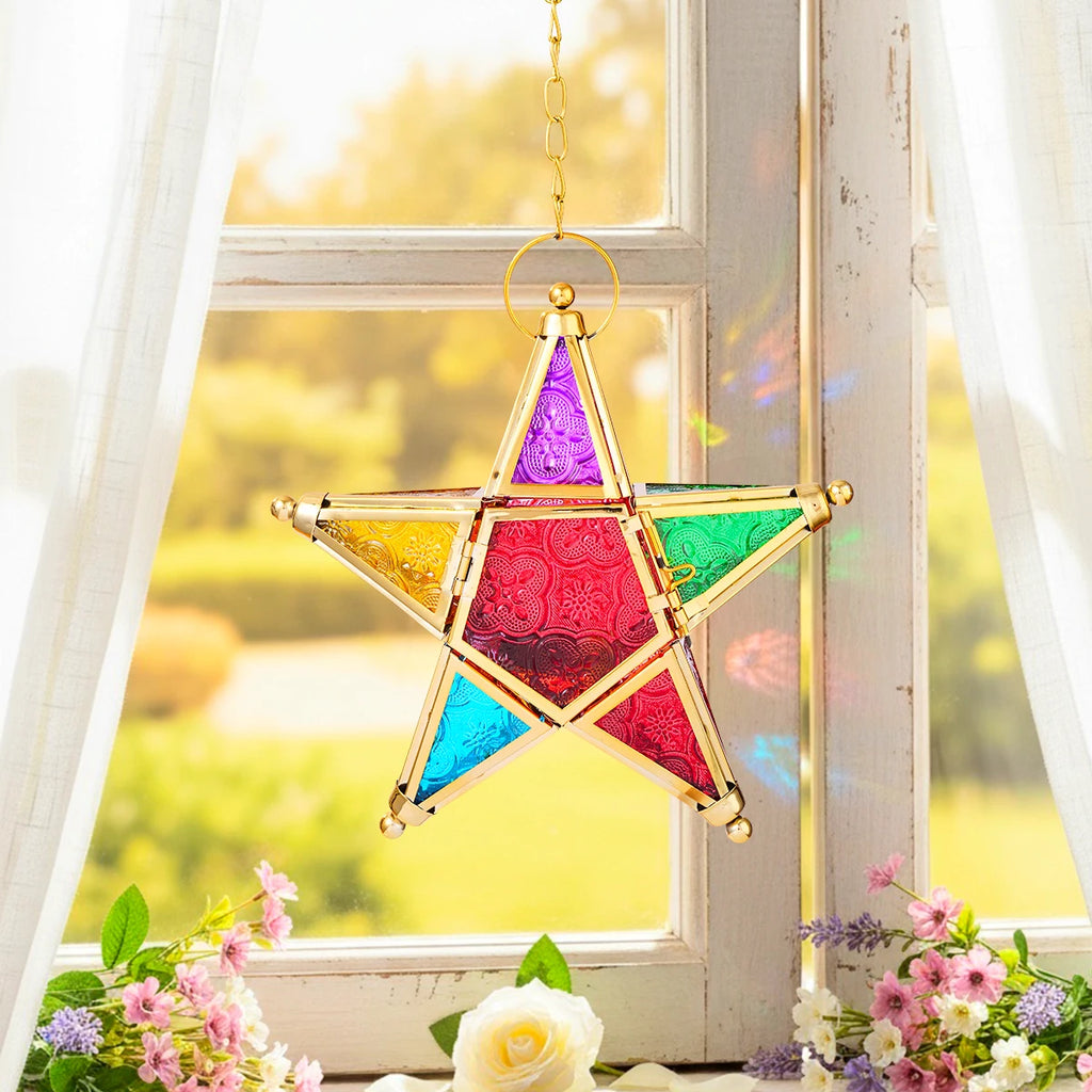 Lanterne étoile colorée en verre
