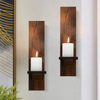Lot de 2 bougeoirs appliques murales en bois