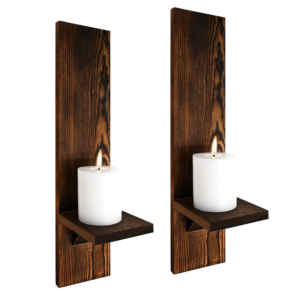 Lot de 2 bougeoirs appliques murales en bois