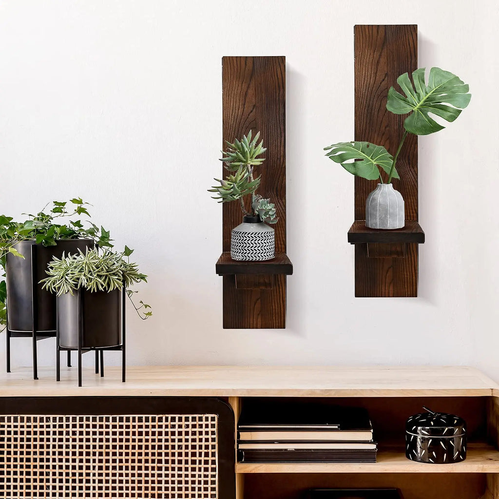 Lot de 2 bougeoirs appliques murales en bois
