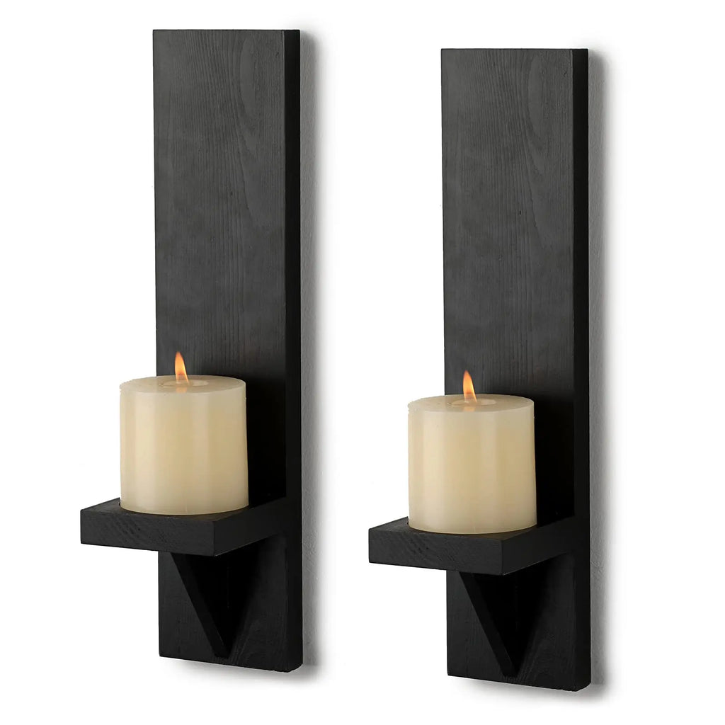 Lot de 2 bougeoirs appliques murales en bois