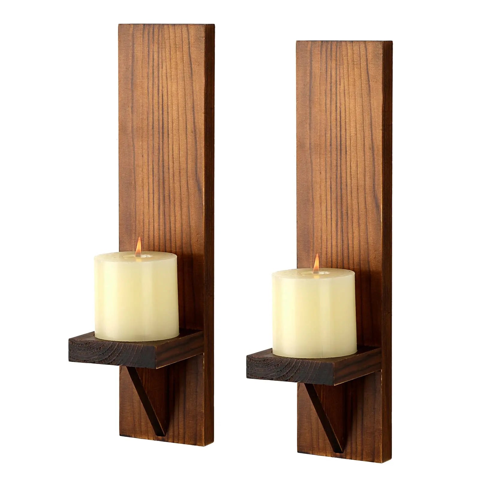 Lot de 2 bougeoirs appliques murales en bois