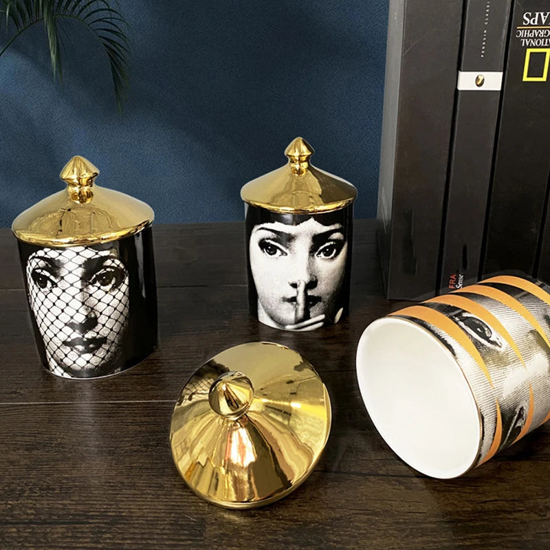 Photophore en céramique avec couvercle doré Européen