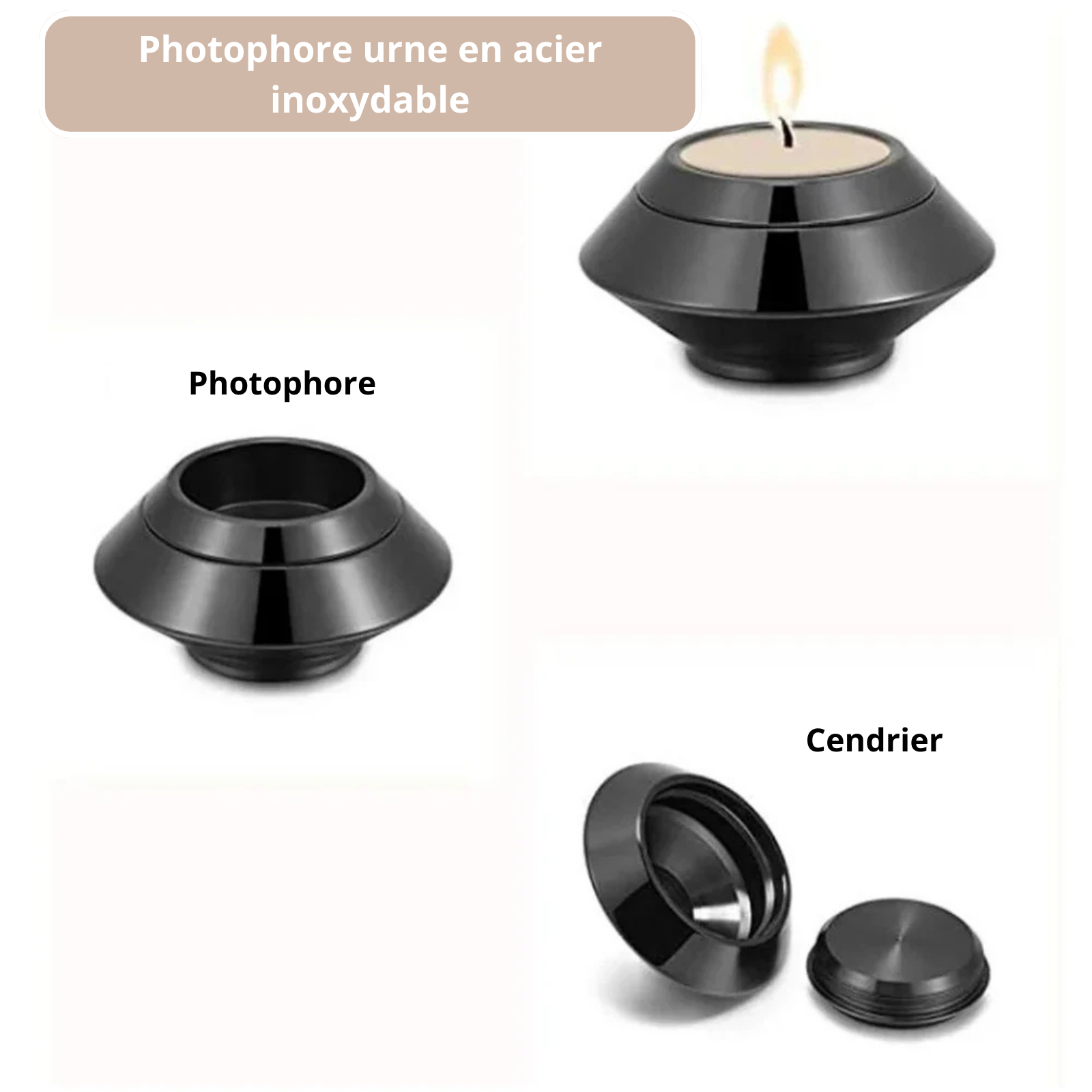 Photophore urne en acier inoxydable