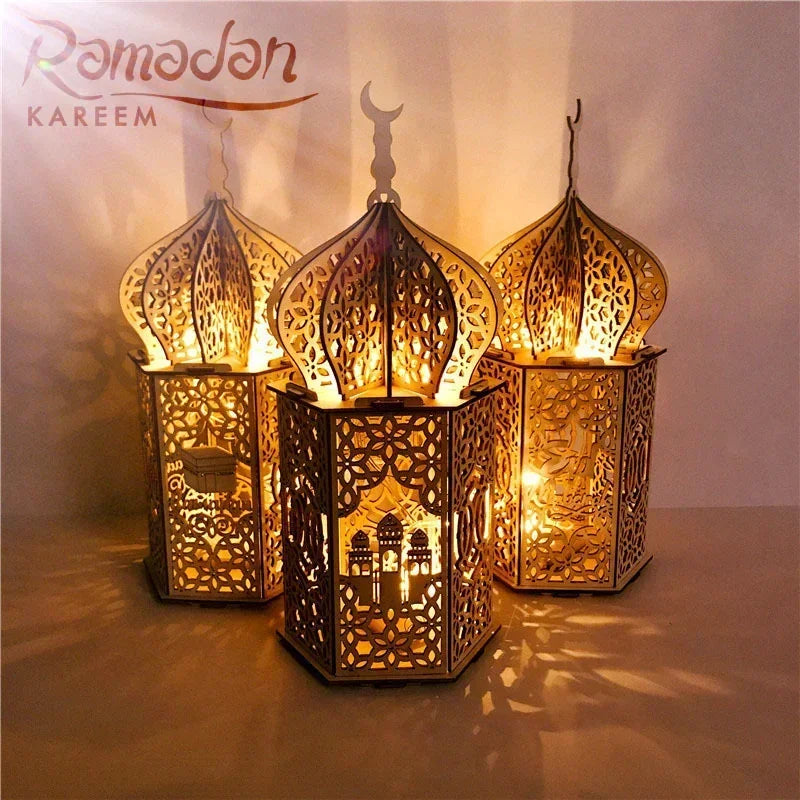 Lanterne LED en bois islamique Ramadan Eid