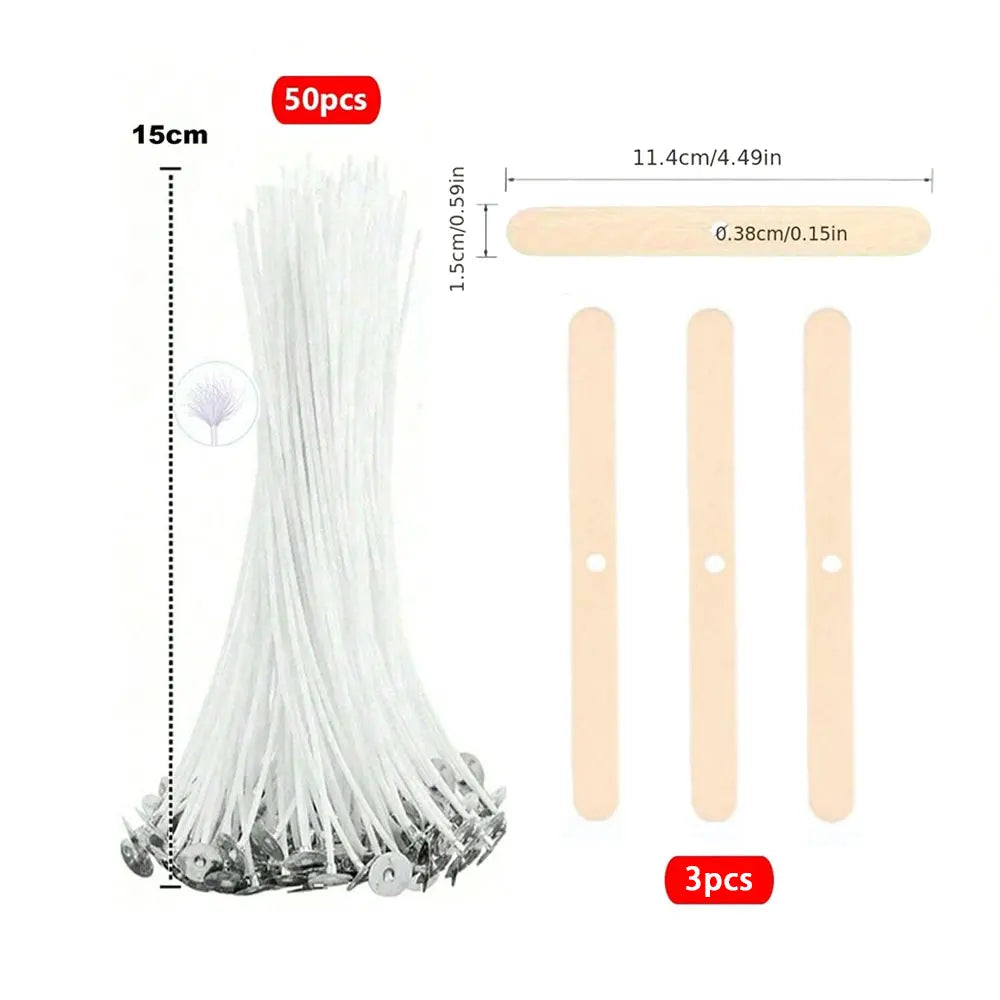 Lot de mèches de bougie en coton ciré avec support