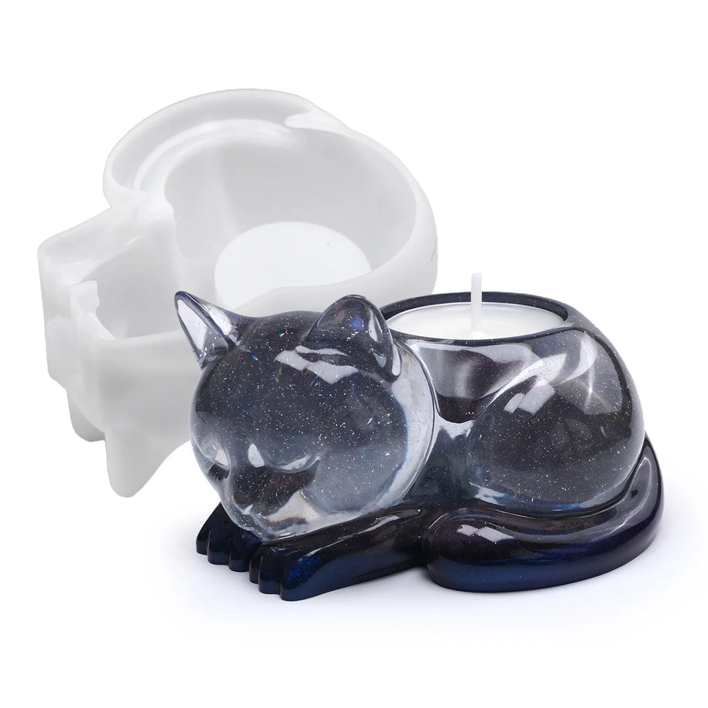 Moule en silicone pour photophore en résine en forme de chat endormi