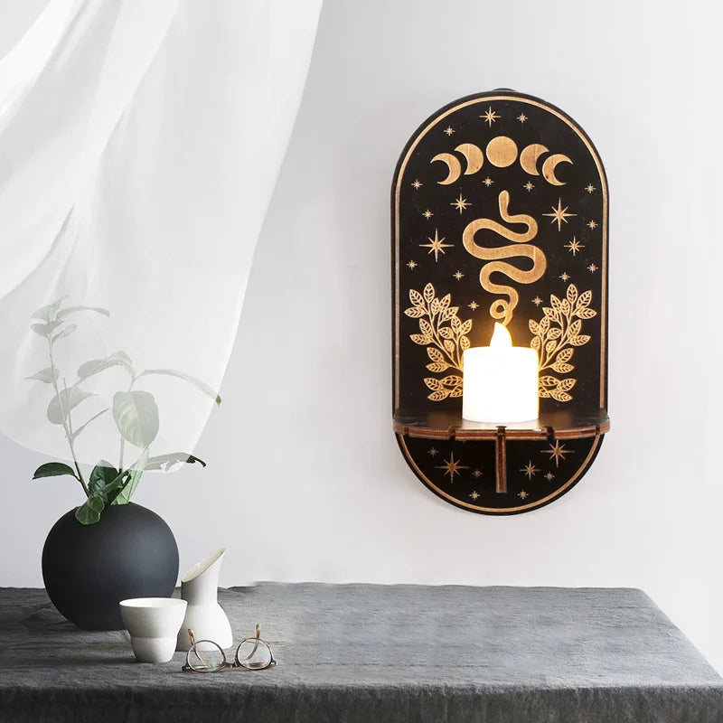 Porte bougie mural en bois