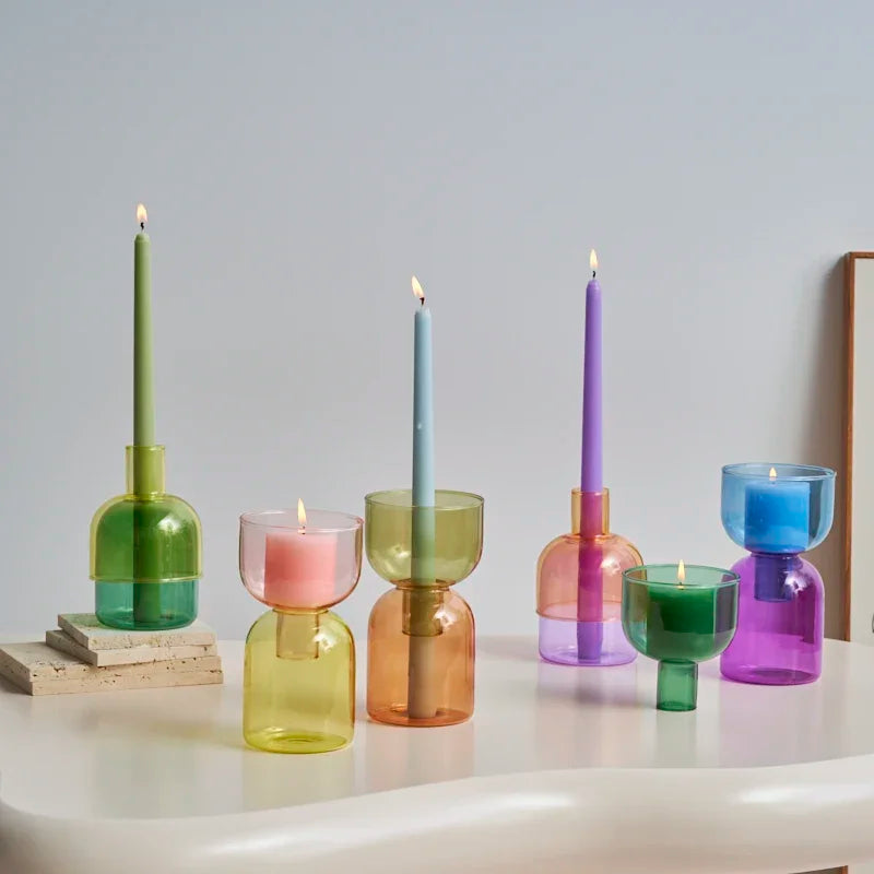 Photophore bougeoir en verre coloré épuré