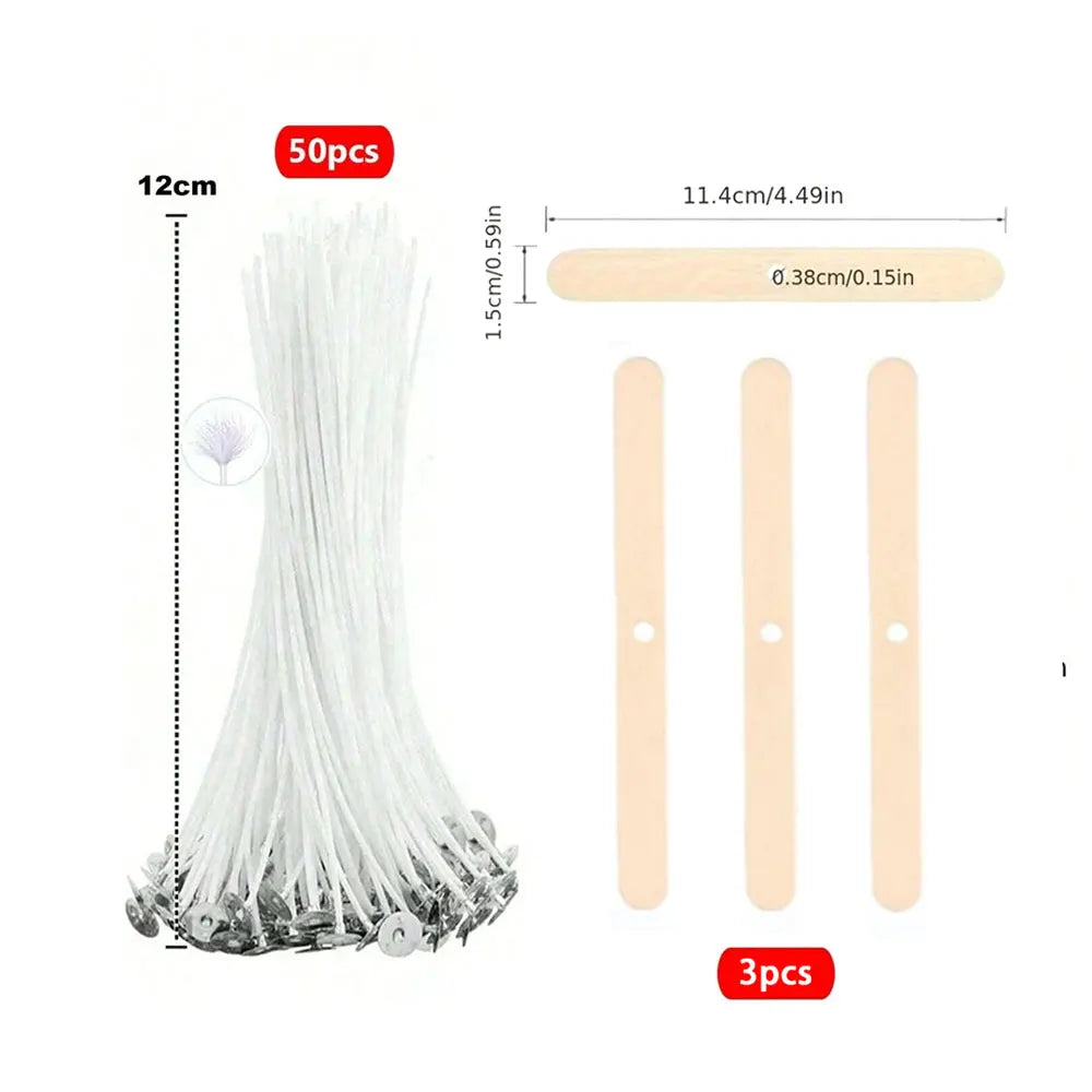 Lot de mèches de bougie en coton ciré avec support