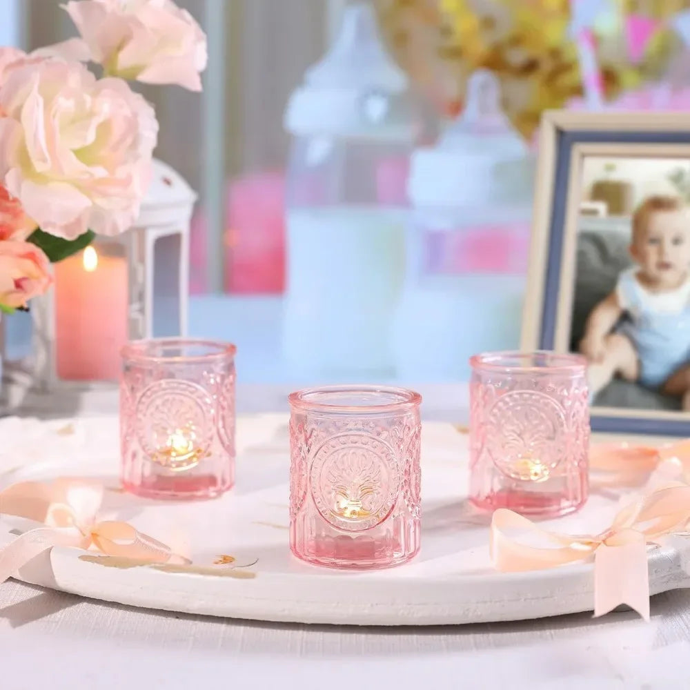 Lot de photophores colorés en verre votif
