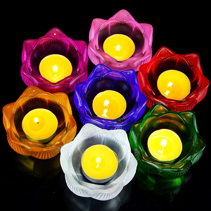 Photophore en verre coloré fleur de lotus