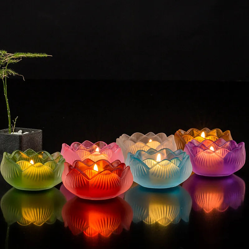 Photophore en verre coloré fleur de lotus