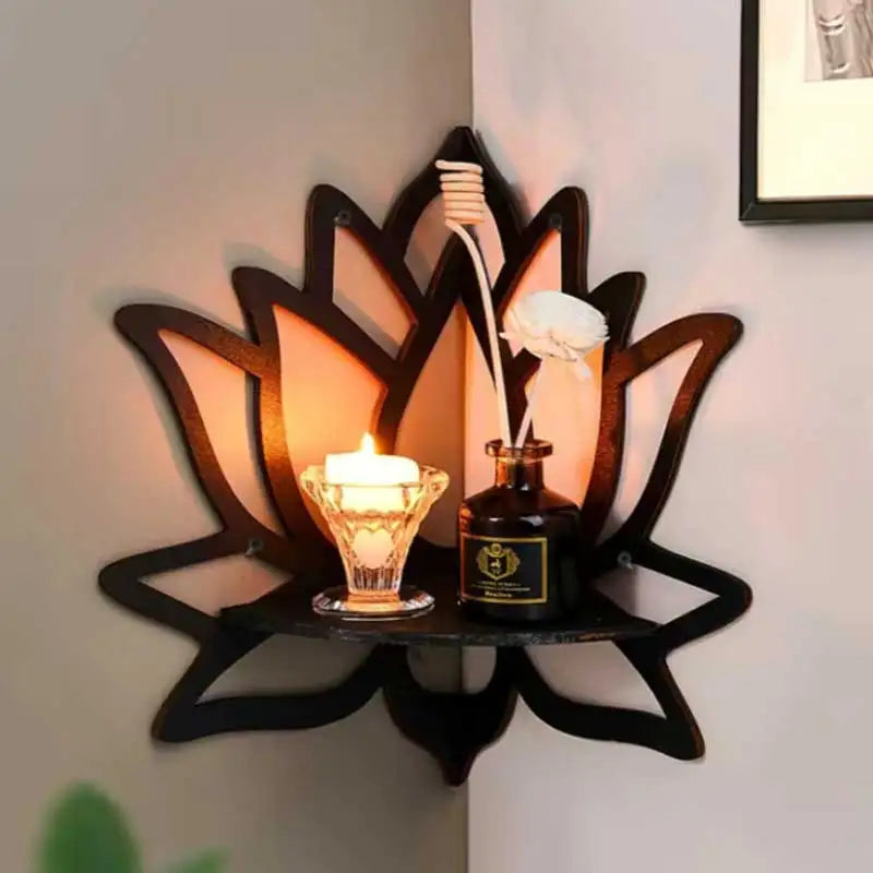 Porte bougie mural fleur de lotus en bois