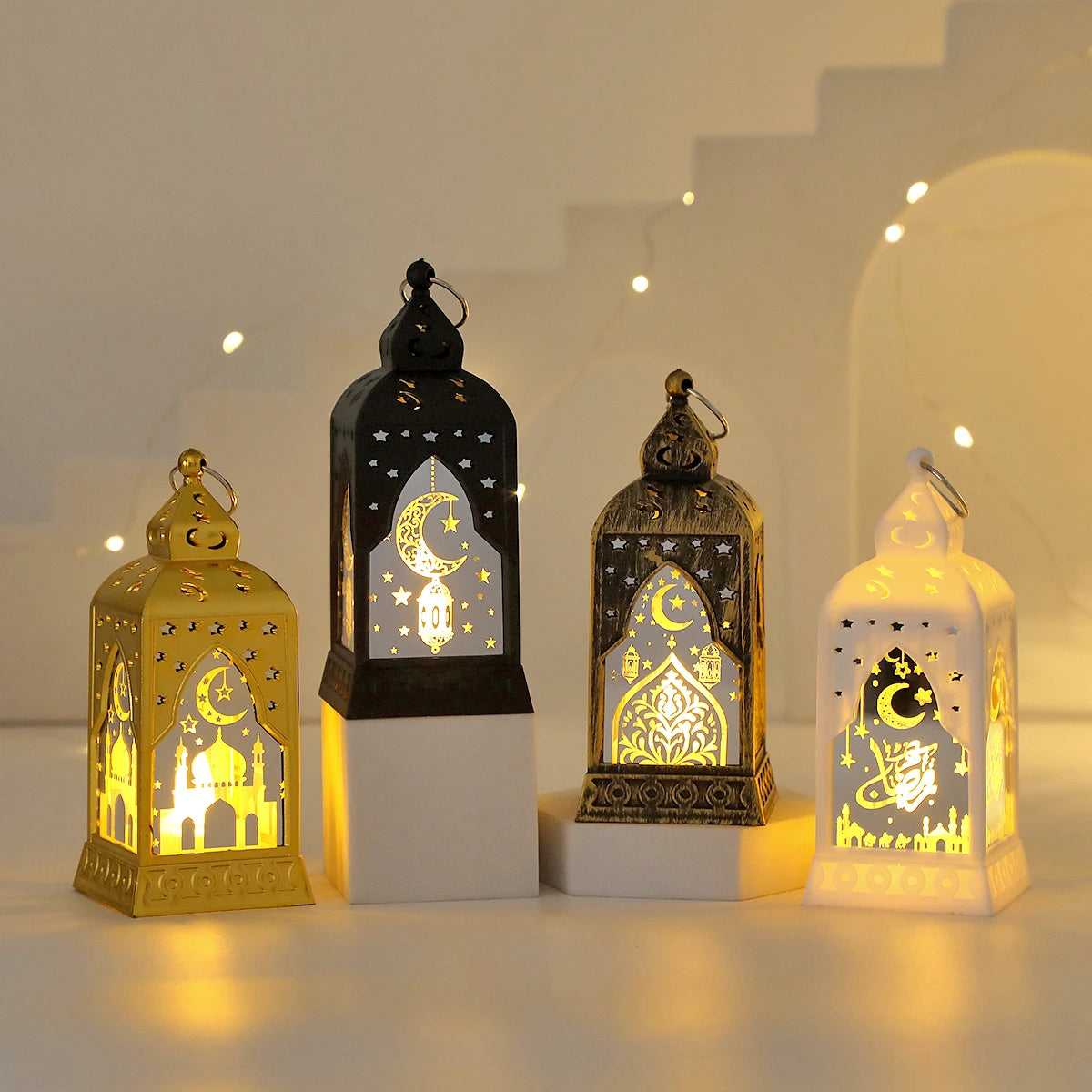 Mini lanterne LED lune islamique en métal