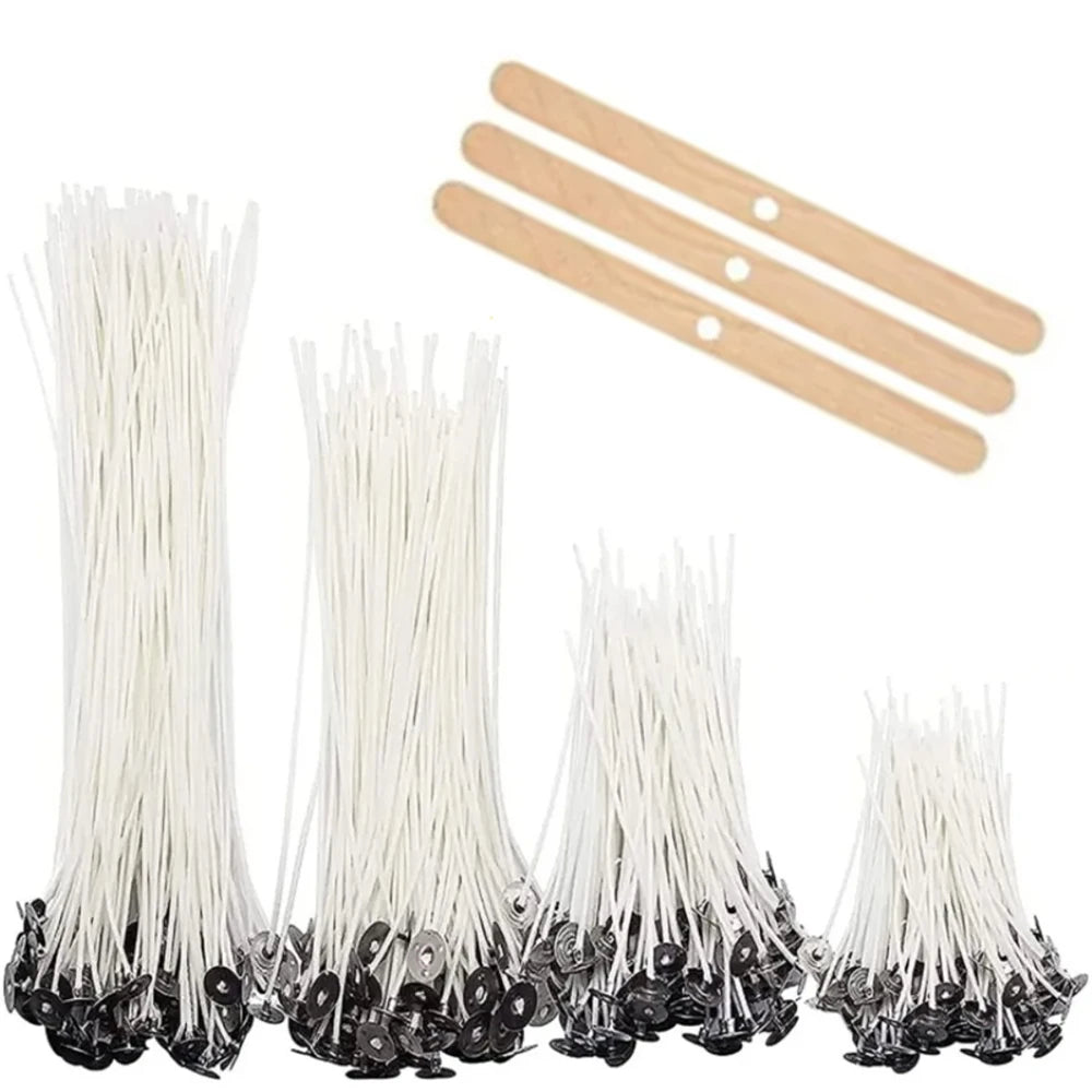 Lot de mèches de bougie en coton ciré avec support