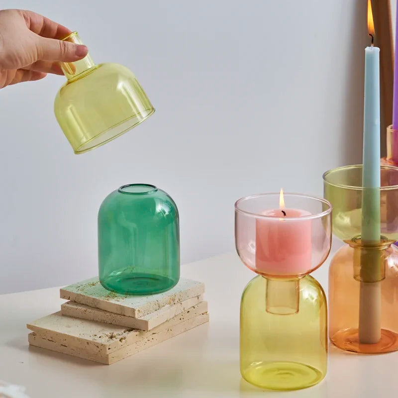 Photophore bougeoir en verre coloré épuré