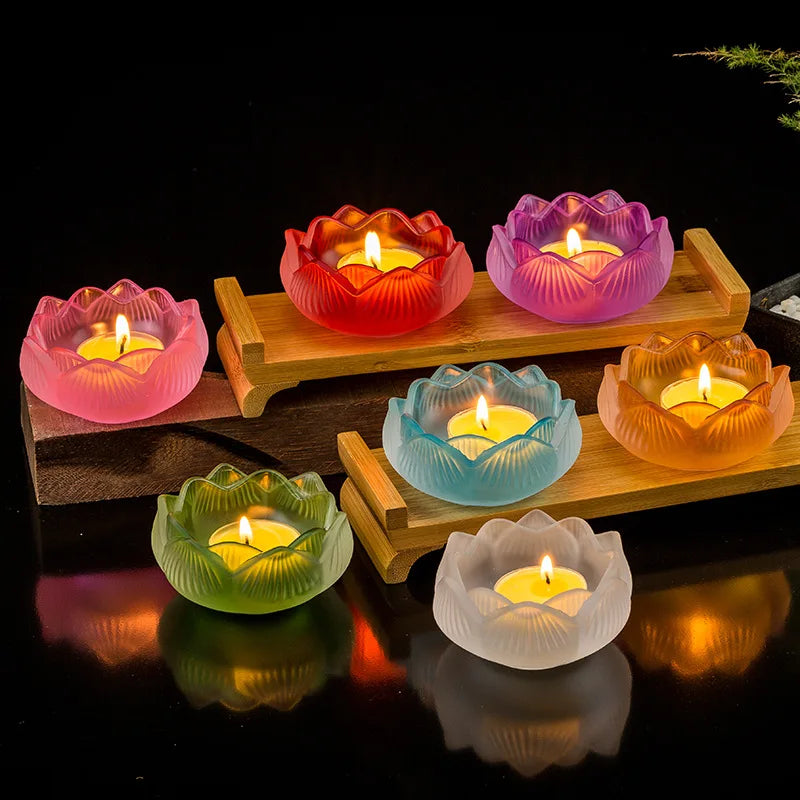 Photophore en verre coloré fleur de lotus