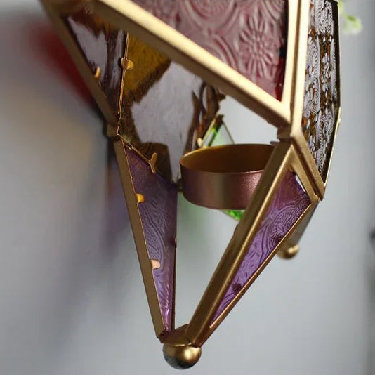 Lanterne étoile en verre coloré