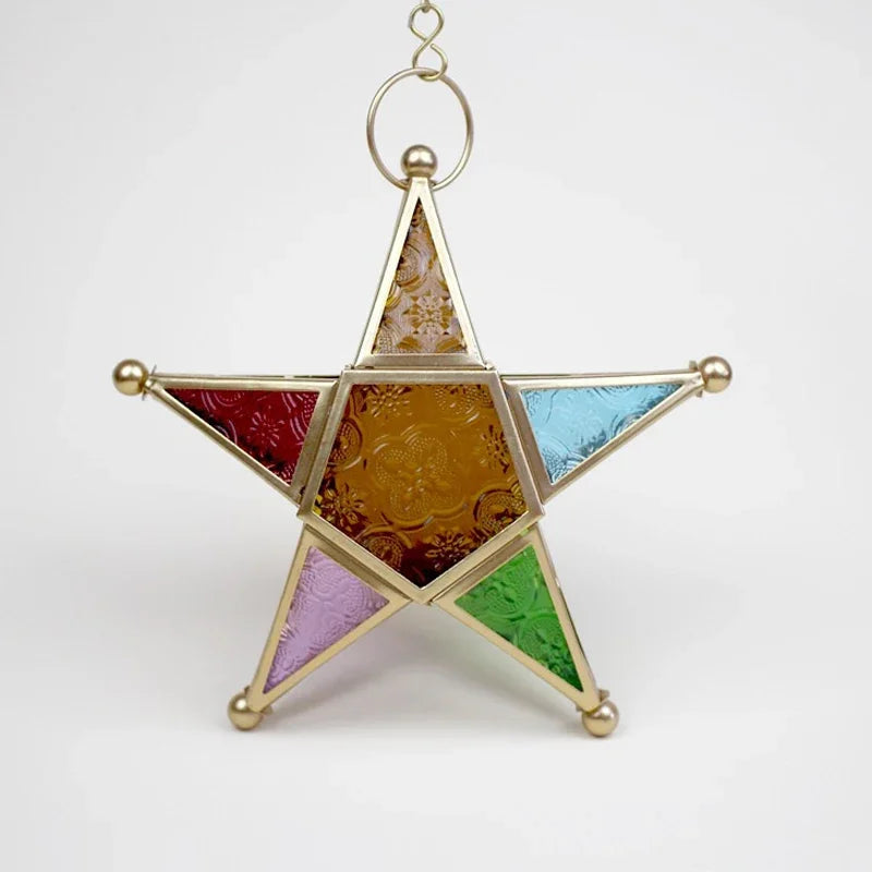 Lanterne étoile en verre coloré