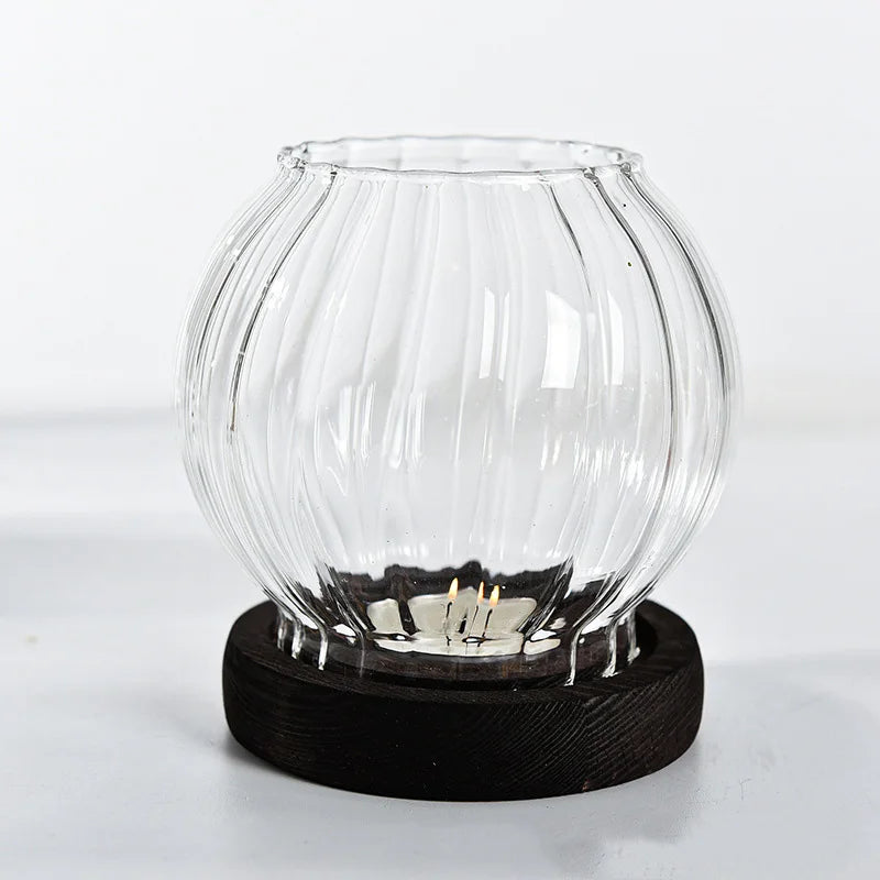 Photophore rond en verre transparent