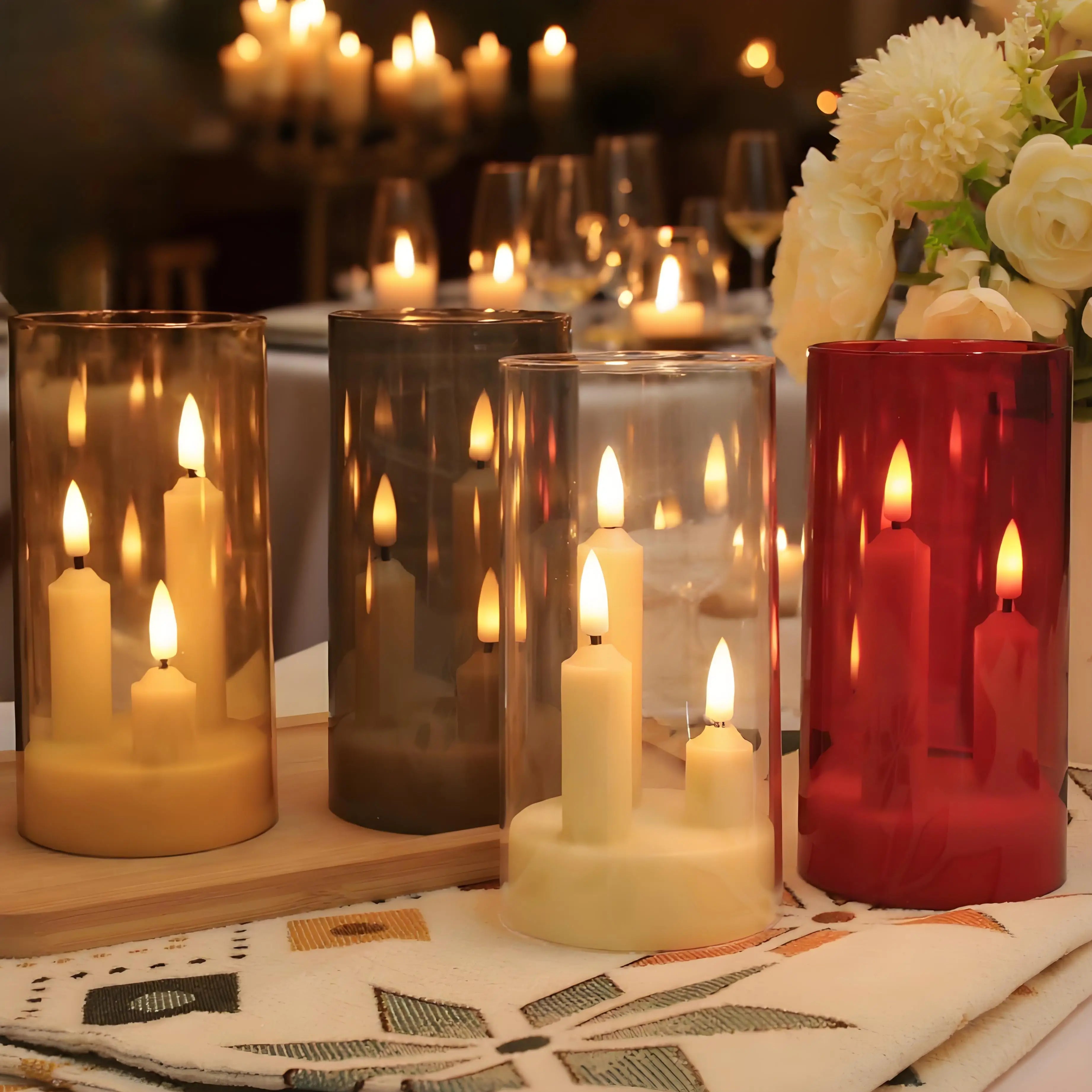 Photophore en verre avec bougies LED