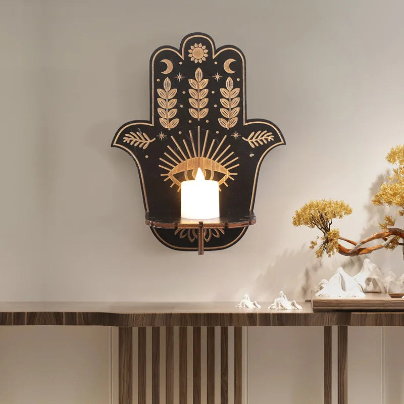 Porte bougie mural en bois