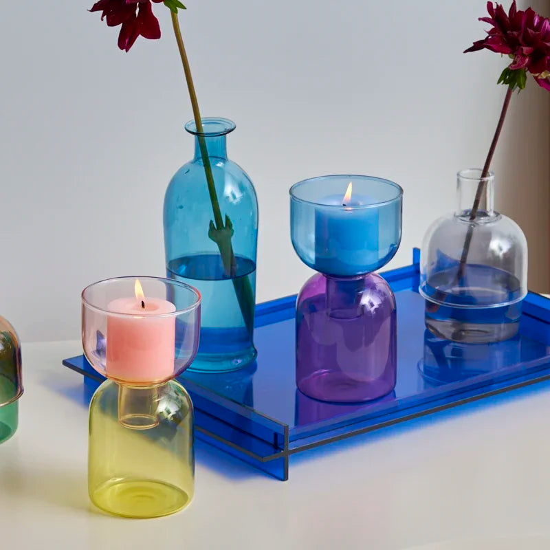 Photophore bougeoir en verre coloré épuré