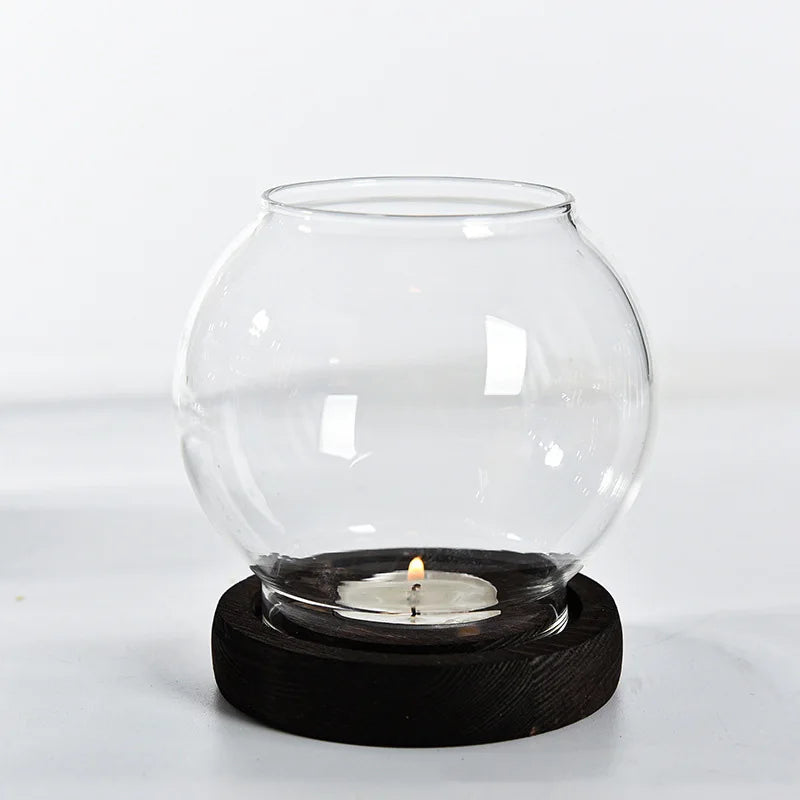 Photophore rond en verre transparent