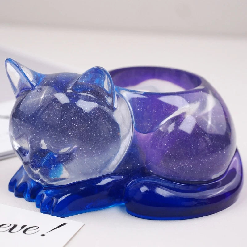Moule en silicone pour photophore en résine en forme de chat endormi