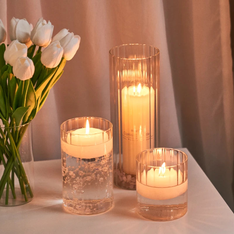Bougeoir en verre cylindrique strié