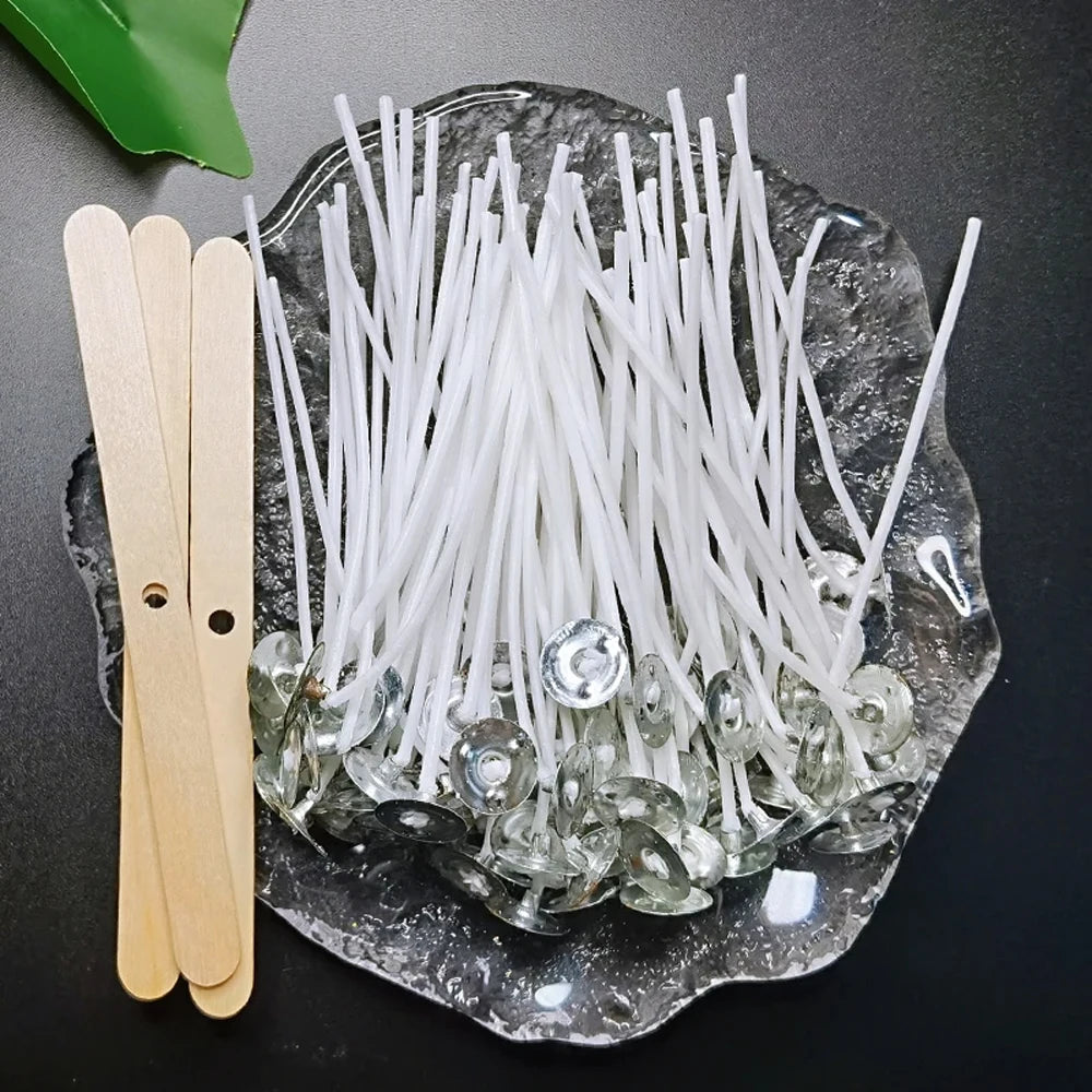 Lot de mèches de bougie en coton ciré avec support