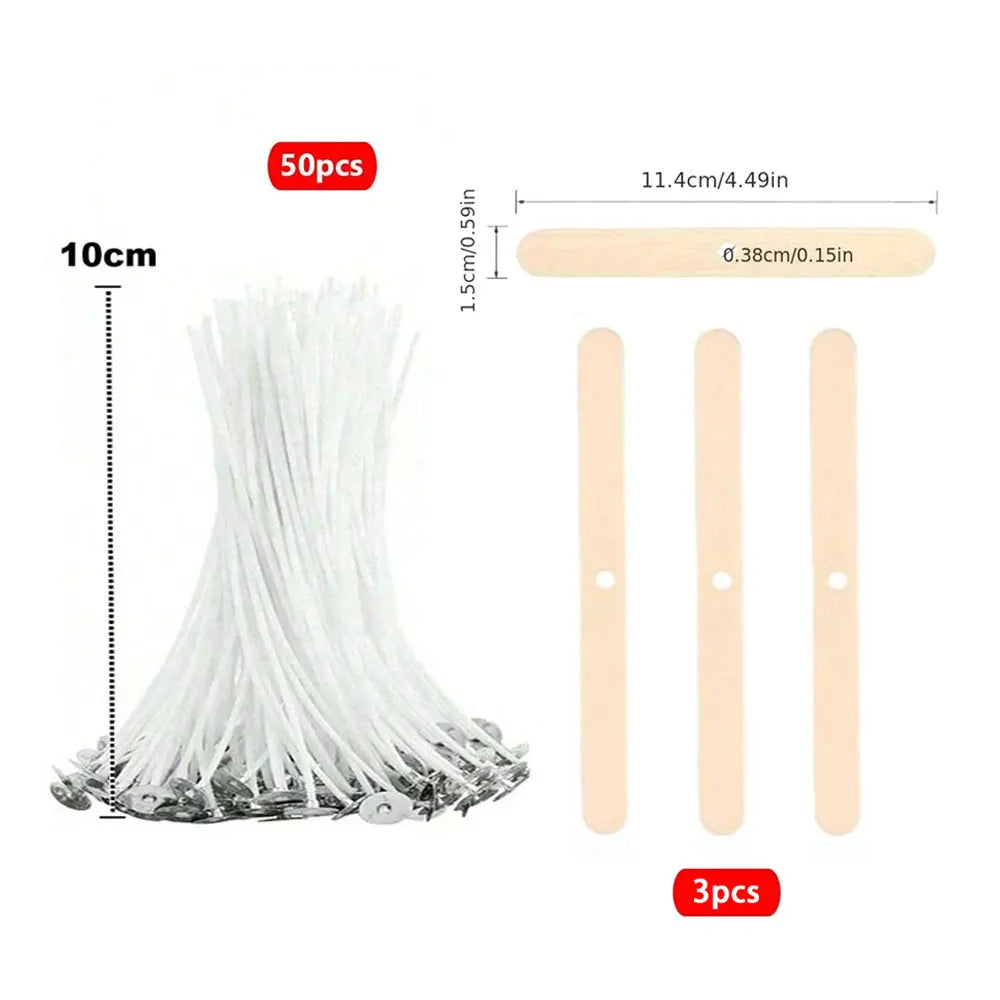 Lot de mèches de bougie en coton ciré avec support