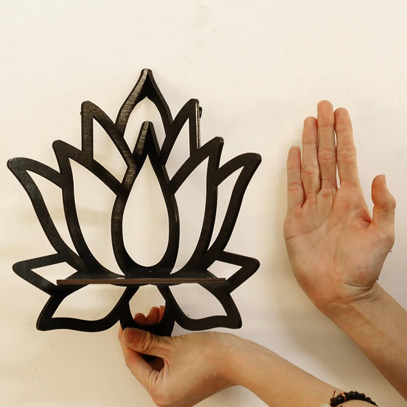 Porte bougie mural fleur de lotus en bois