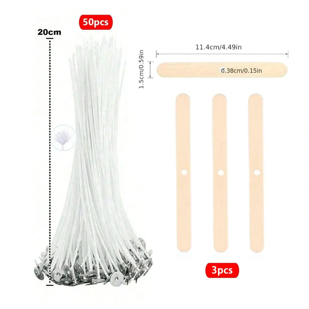 Lot de mèches de bougie en coton ciré avec support