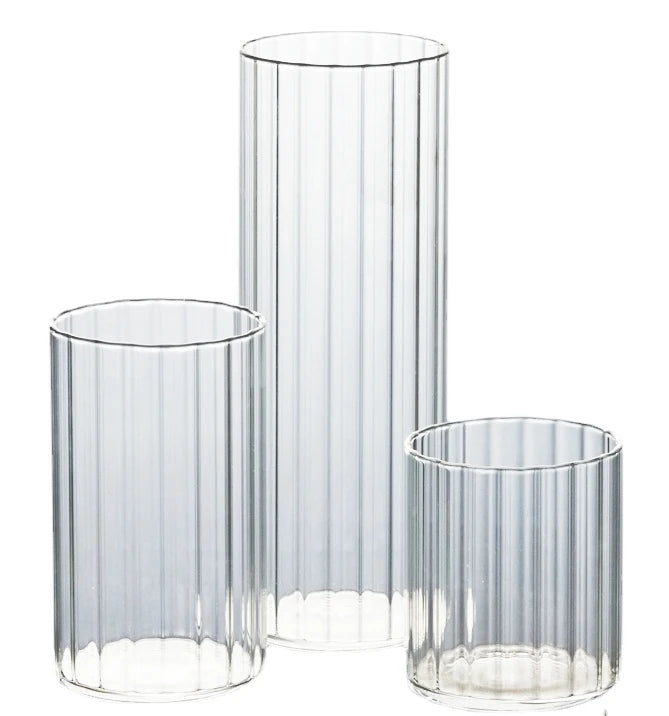 Bougeoir en verre cylindrique strié