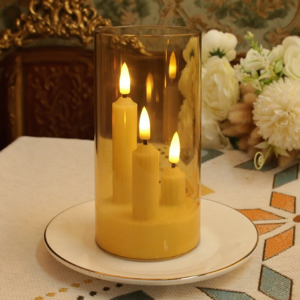 Photophore en verre avec bougies LED