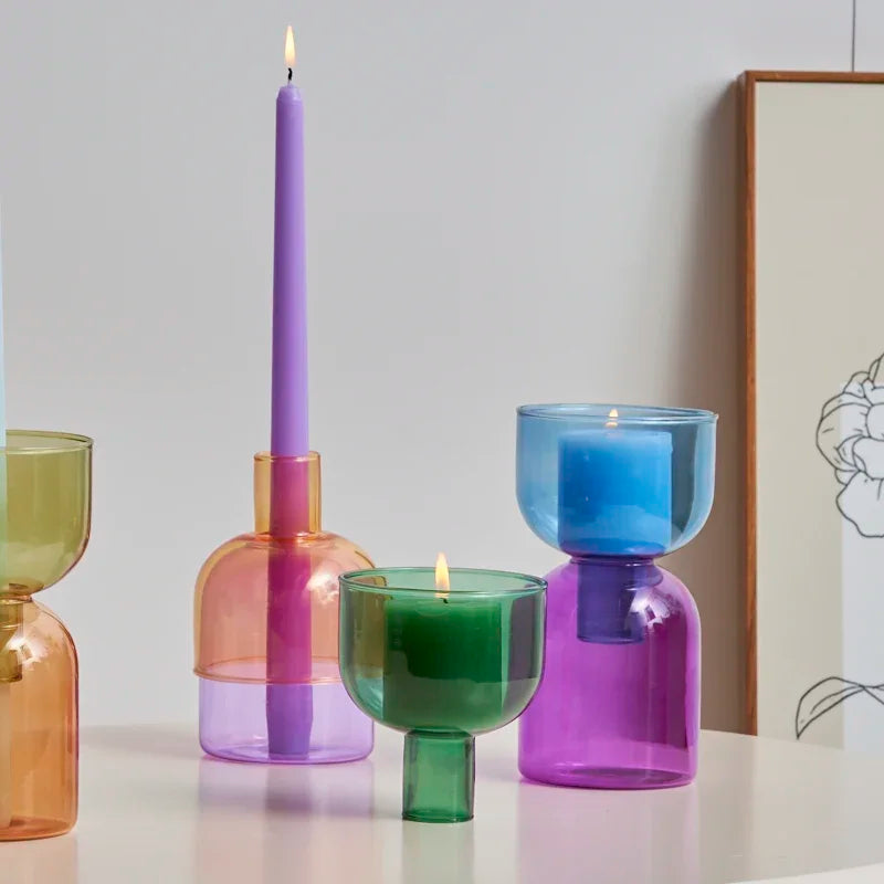 Photophore bougeoir en verre coloré épuré