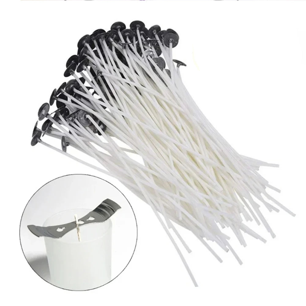 Lot de mèches de bougie en coton ciré avec support