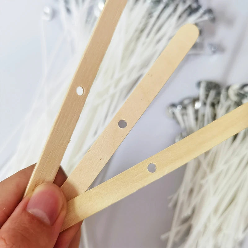 Lot de mèches de bougie en coton ciré avec support
