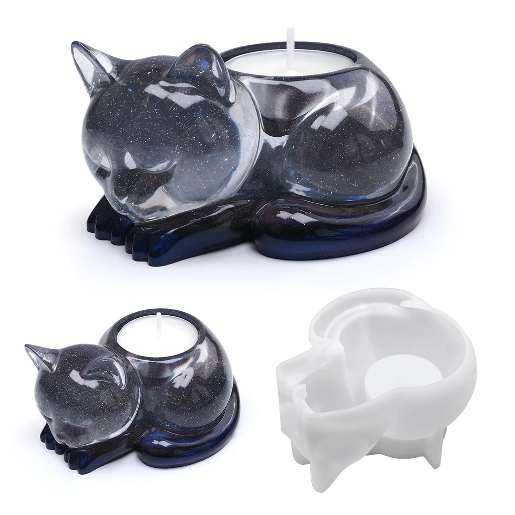 Moule en silicone pour photophore en résine en forme de chat endormi