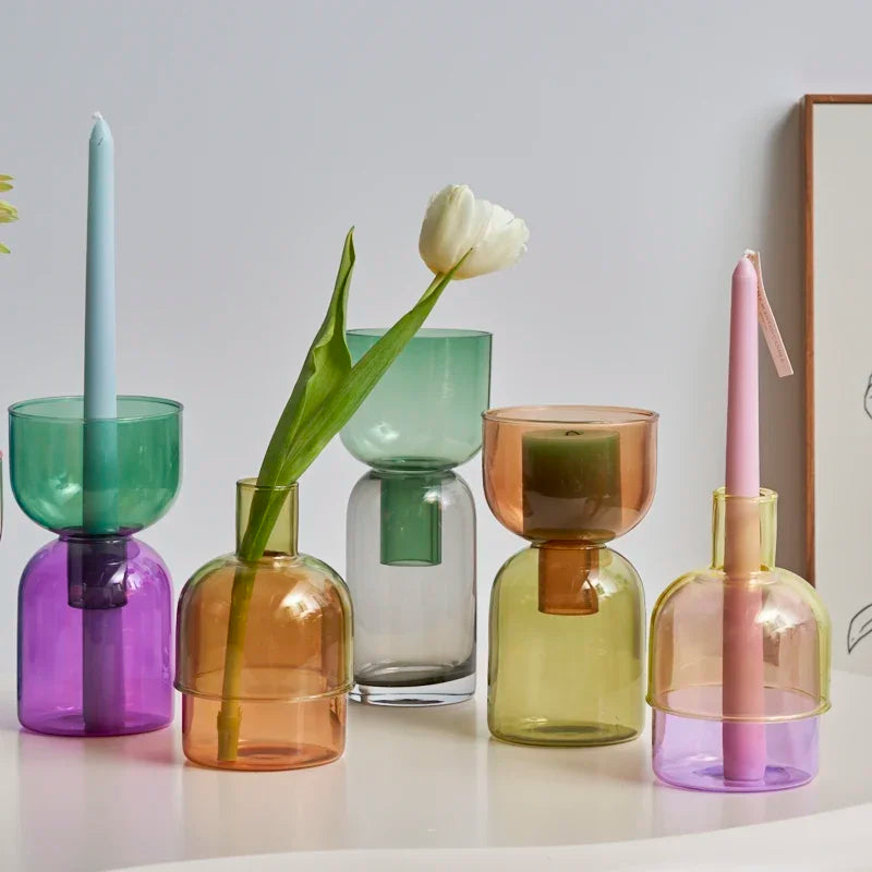 Photophore bougeoir en verre coloré épuré